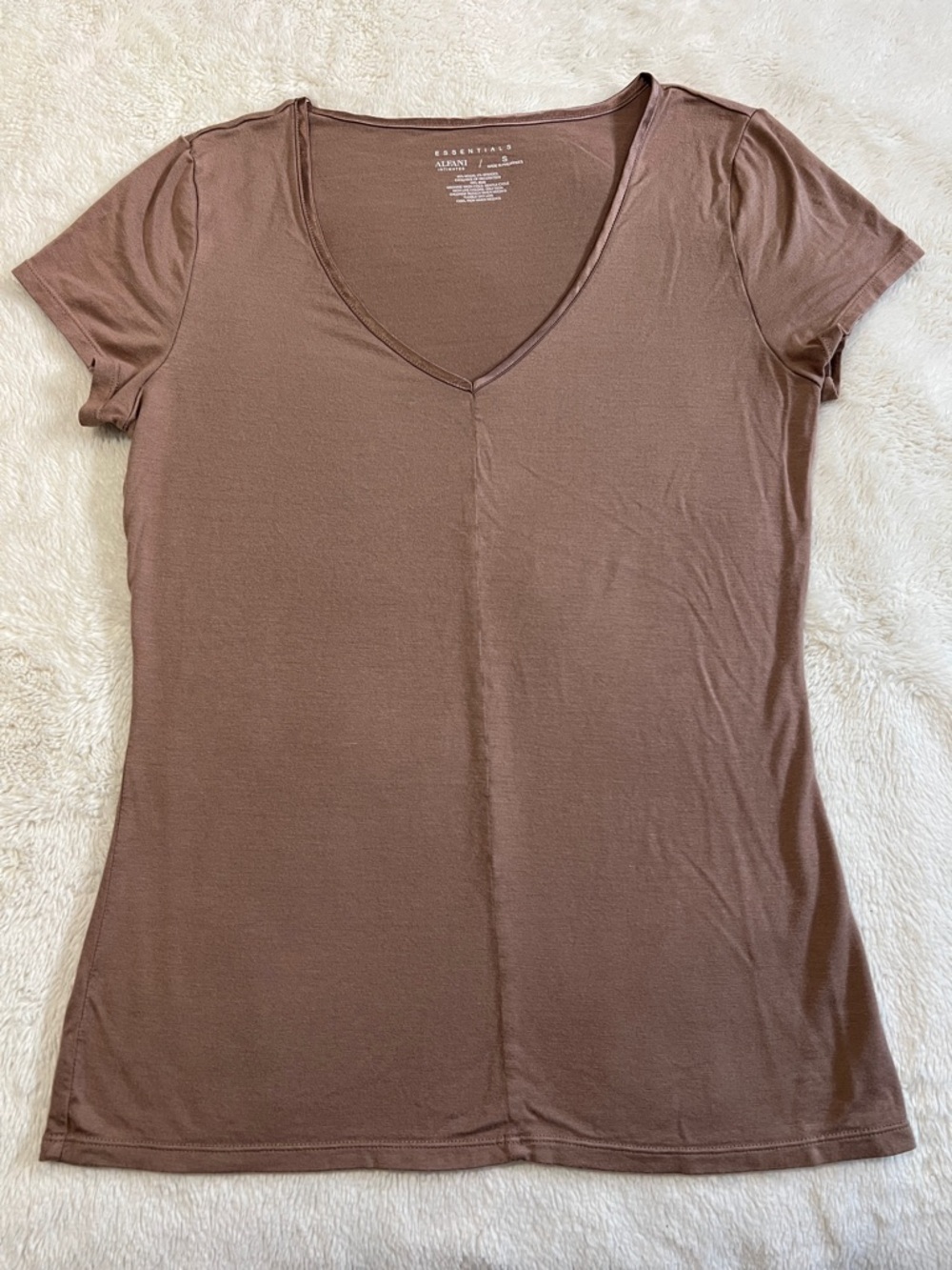 Alfani Elevated V-Neck Short Sleeve Top - Brown